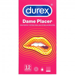Condones Durex Dame estriados empaquetados en 12 unidades 