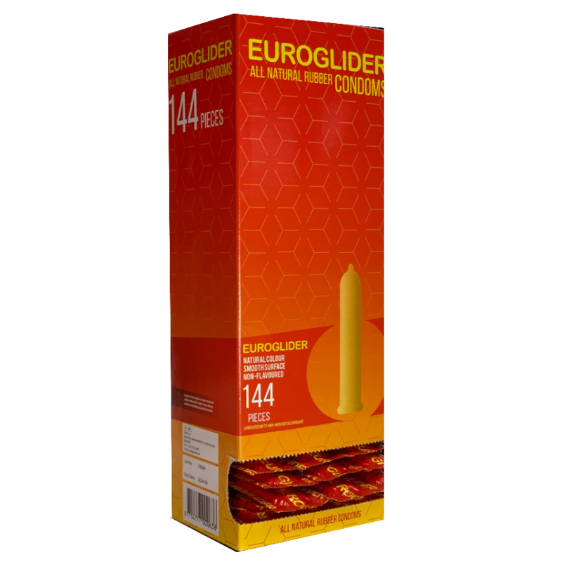 Euroglider condoms packaged in 144 units 