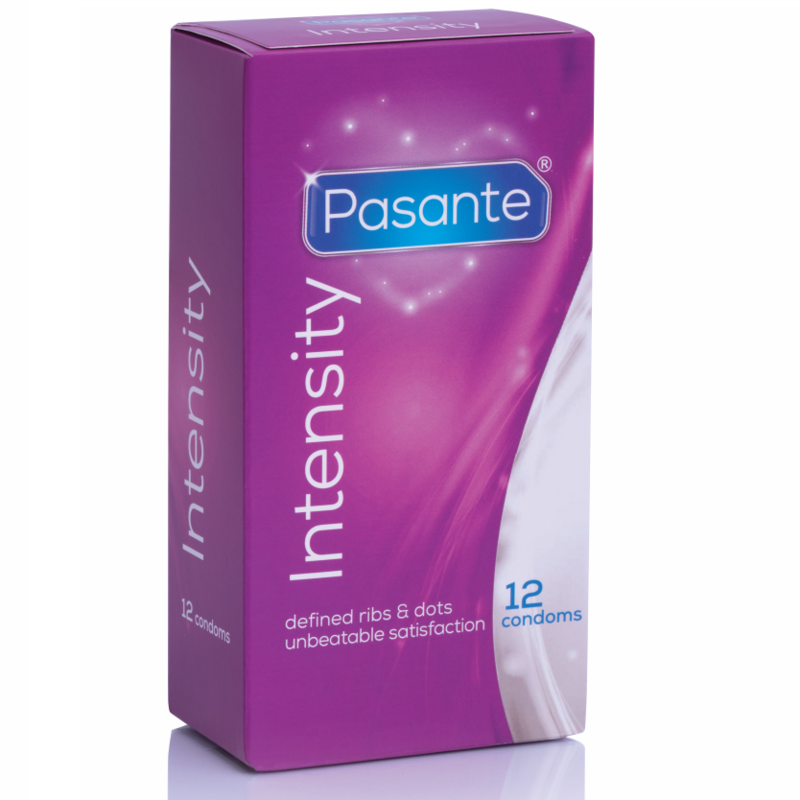 Condones Pasante Ribs & Dots con costillas y puntos empaquetados en 12 unidades 