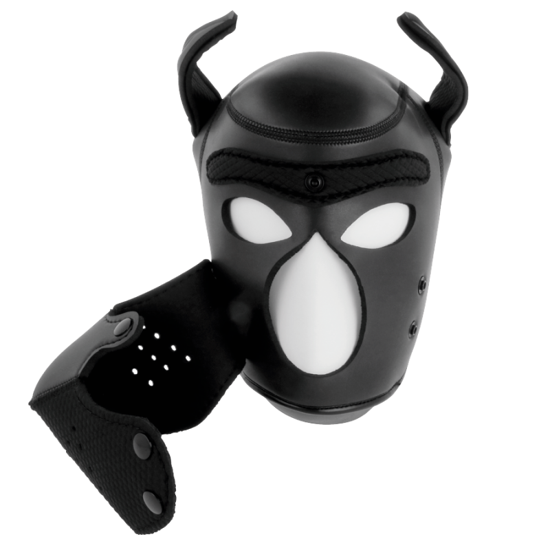 Bdsm-maske schwarze neoprenhaube mit abnehmbarem maulkorb
 