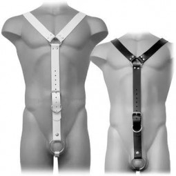 Accessory bdsm harness body made of white leather for men
 