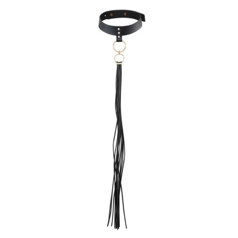 Accesorio bdsm collar negro con látigo decorativo 
 