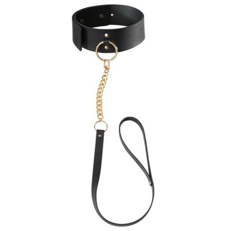 Accessoire bdsm collier bdsm noir avec laisse cuir métalAccessoires BDSMBIJOUX INDISCRETS