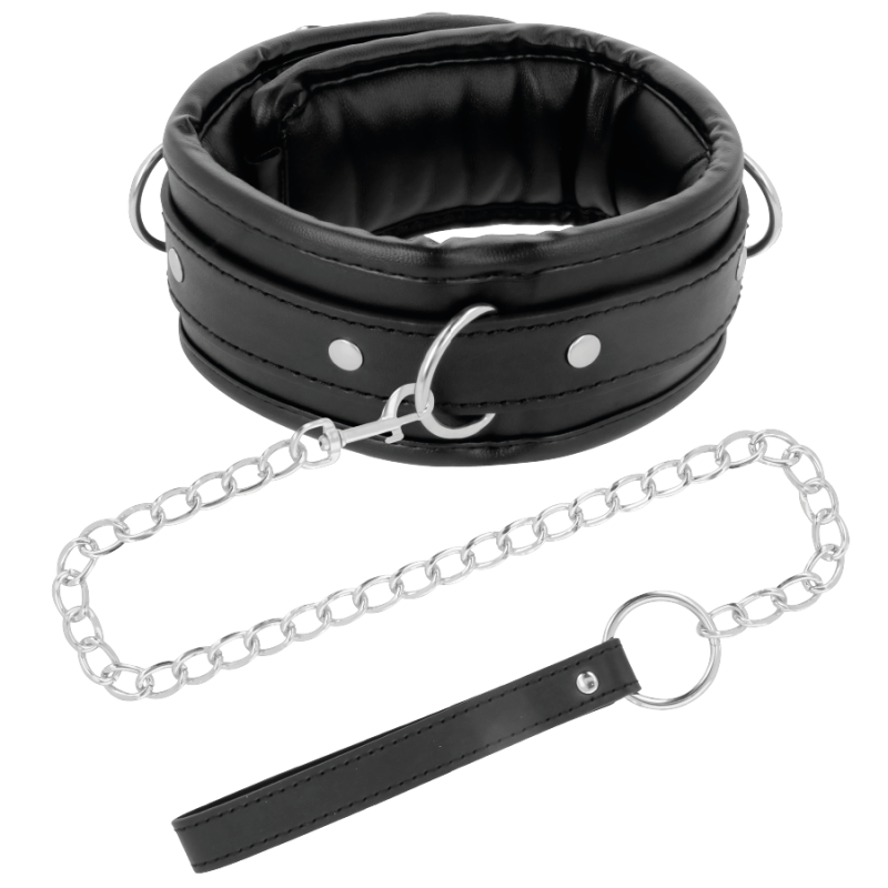 Bdsm accessory black leather bdsm collar and leash with stitching
 