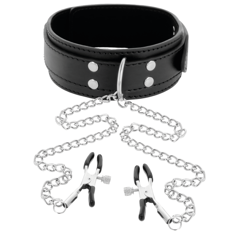Bdsm accessory black bdsm collar and nipple clamps 
 
