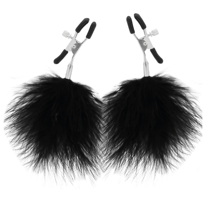 Accessory bdsm nipple clamps with black feathers
 