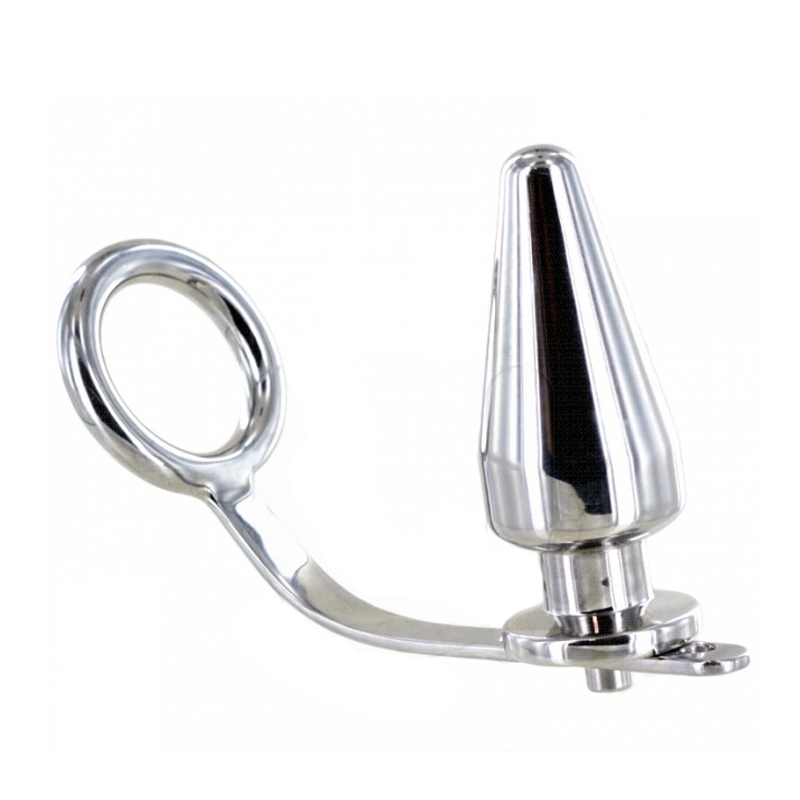 Metal cockring with anal plug 45 x 50mm
 