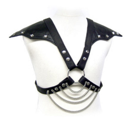 Accessory bdsm harness leather body armor with shoulder pads
 