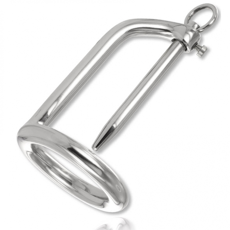 Solid steel chastity ring with plug
 