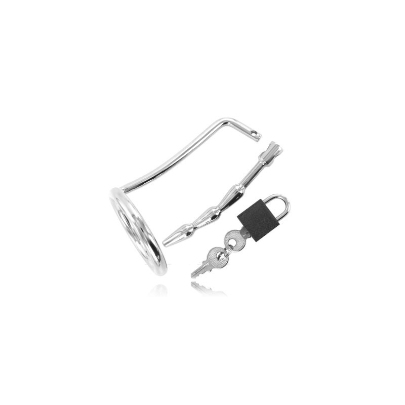 Chastity ring with metal urethral plug
 