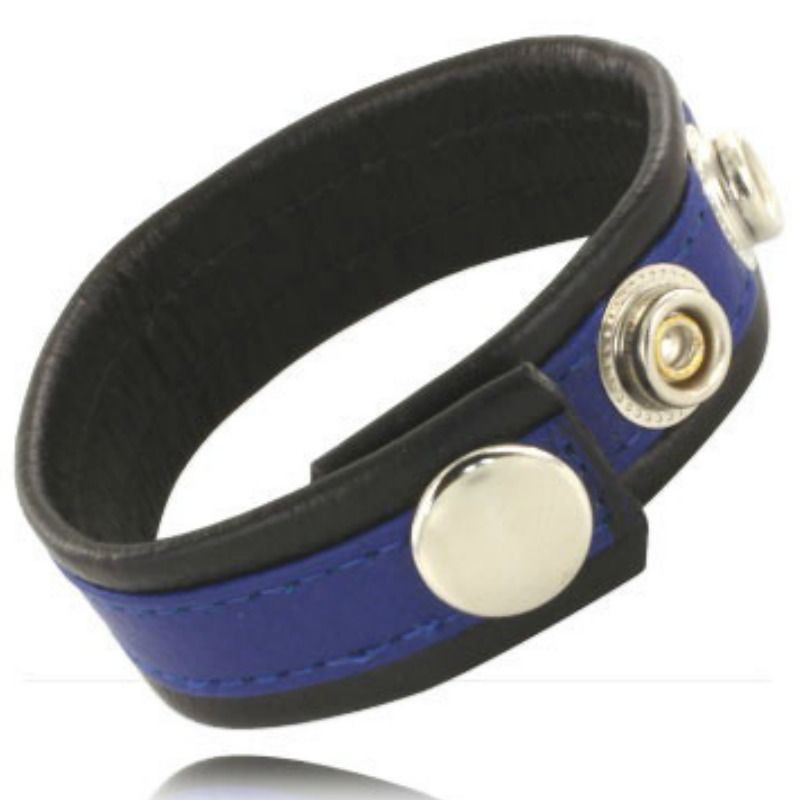 Bdsm accessory black and blue leather strap with buttons
 