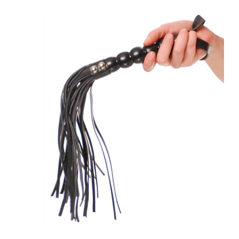 Accessory bdsm black whip with ornate handle
 