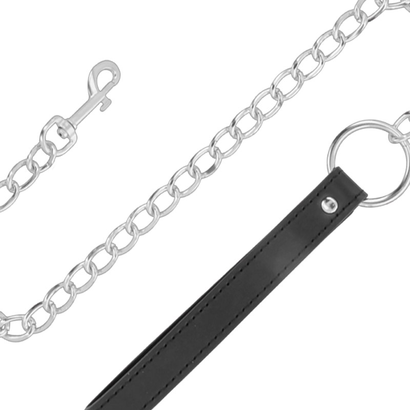 Bdsm-zubehör bdsm-halsband und -leine aus schwarzem leder mit nähten
BDSM-Zubehör