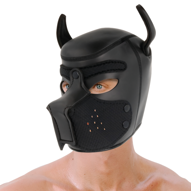 Masque bdsm cagoule en néoprène noir avec muselière amovibleMasques BDSM
