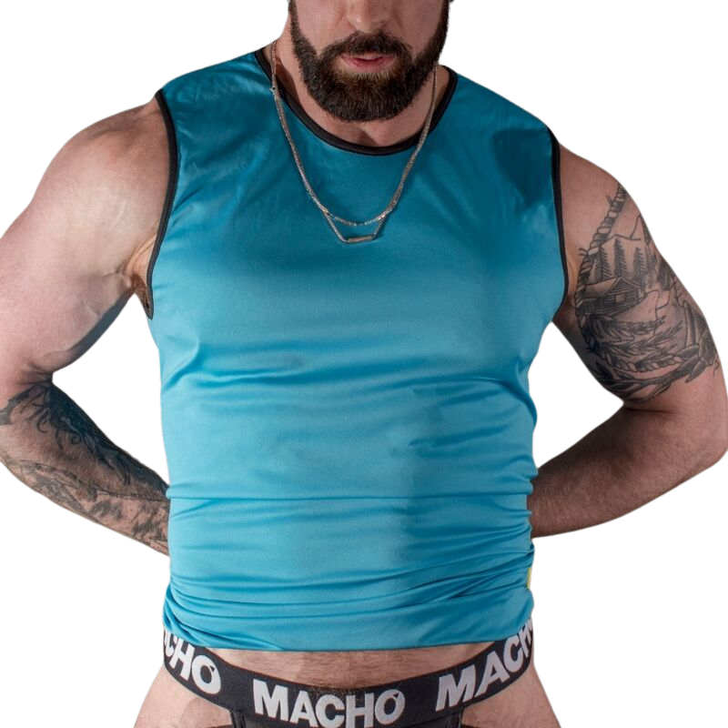 T-shirt Macho em azul elegante para um look incomparávelCamisetas masculinas sensuais