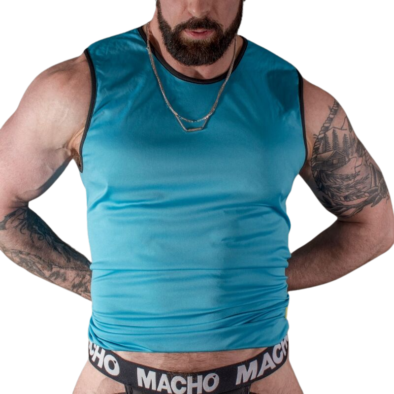Camiseta Macho en elegante azul para un look inigualableCamisetas y Tops Sexy