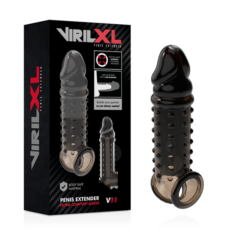 Black penis extender with realistic hollow dildo v11
Sheath and extender of penis