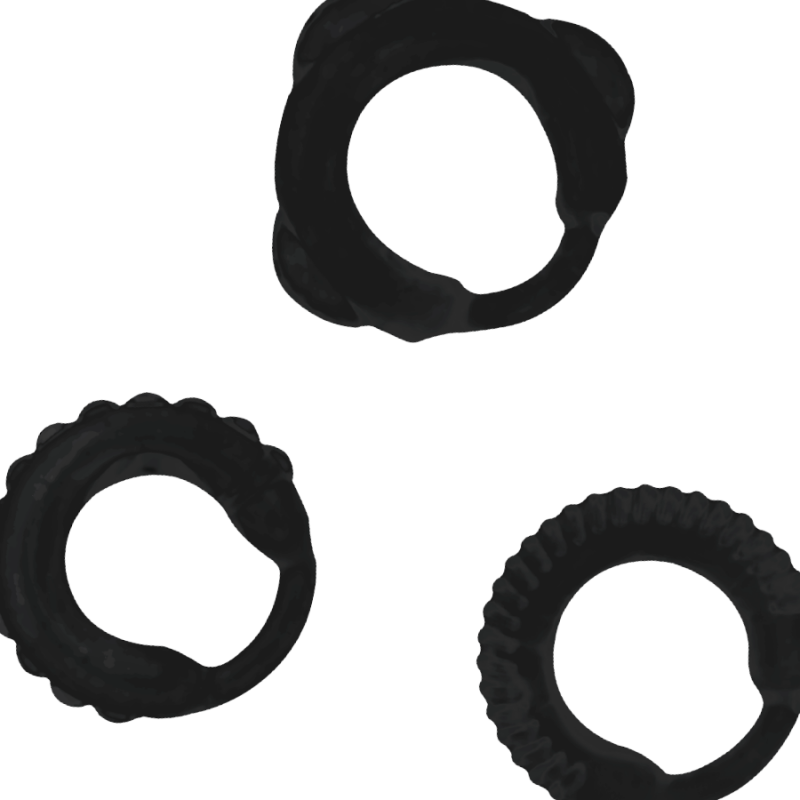 Cockring 3 anéis pretos feitos por brinquedos viciantesArgolas para Pênis e Anéis Penianos