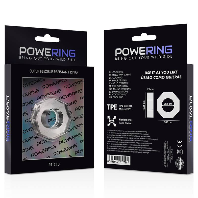 Anillo de pene Powering Super Flexible en transparencia modelo PR10Cockrings y anillos de pene
