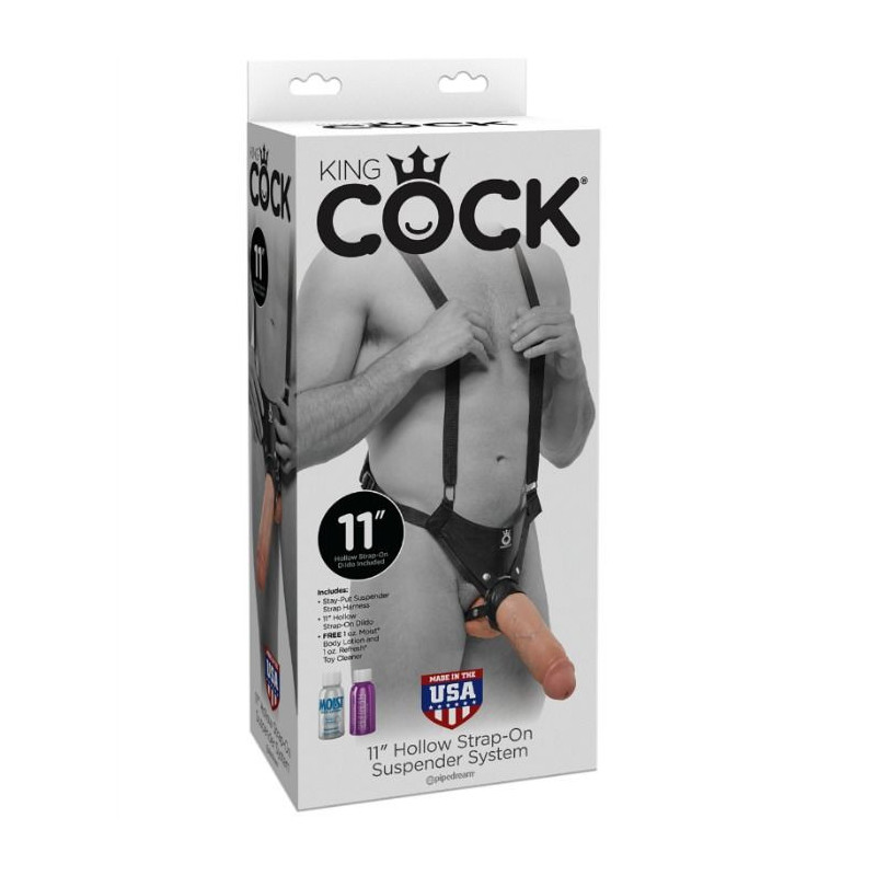 Dildo realista king cock sistema de cinta oca 28 cm carne
Dildo realista