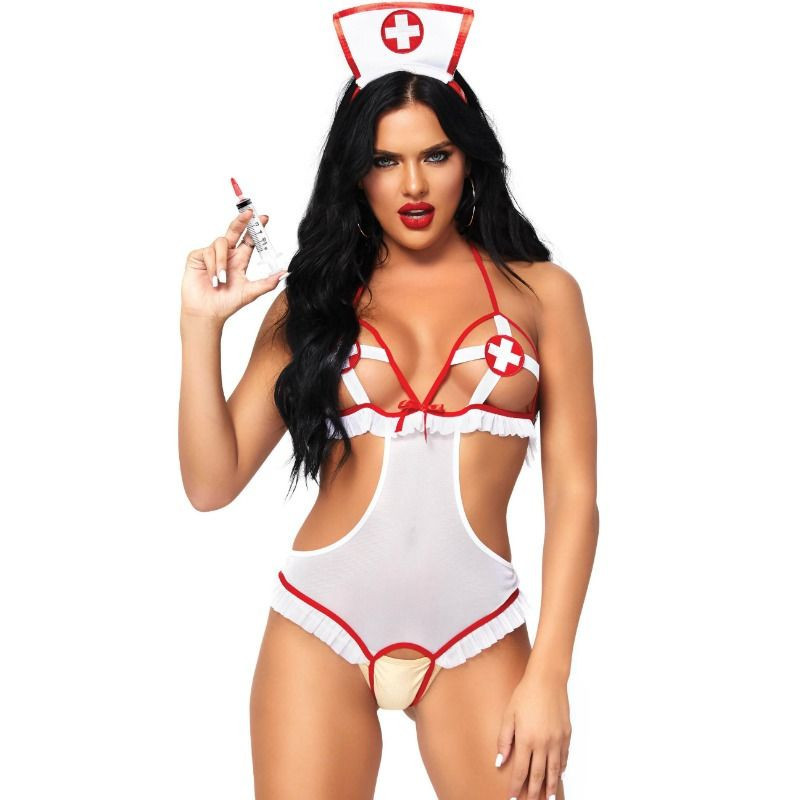 Conjunto teddy de uma peça para mulher sexy com abertura de enfermeiraConjuntos sensuais
