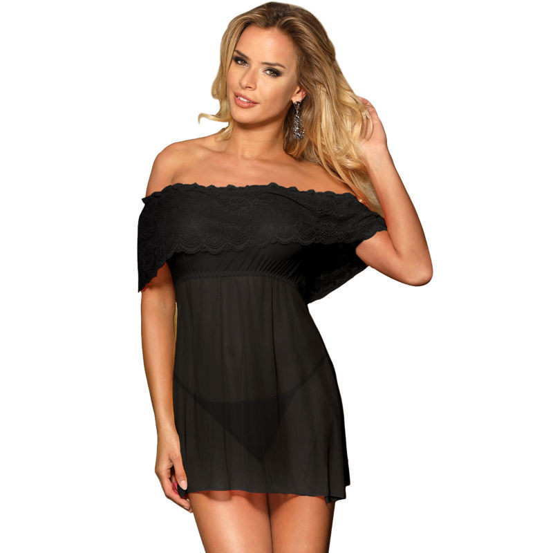 Conjunto de mujer sexy vestido corto l/xl más tanga negroConjuntos Sensuales