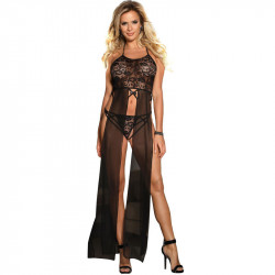 Sexy set donna nero s / m abito e stringSet Sensuale