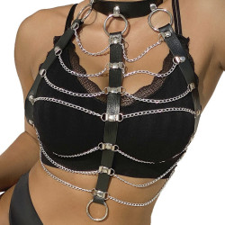 Sublime Chest Harness in Pelle con Catene - Taglia Unica NeraAccessori BDSM