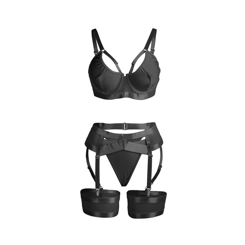 Sostén y Conjunto de Lencería Bondage Sublime en Negro S/MConjuntos Sensuales