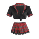 Costume scolara sexy con top annodato e gonna plissettata S/MTravestimento Donna