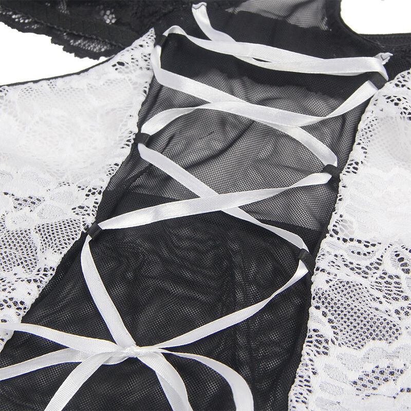 Body lingerie sexy cameriera con corsetto e reggicalze S/MTravestimento Donna