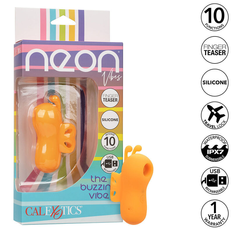 Waterproof silicone finger stimulator 10 vibrations Neon Vibes orangeNon-contact stimulators