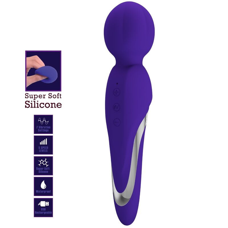 Vibrador wand Pretty Love Walter em silicone roxo recarregávelMassagista Magic Wand