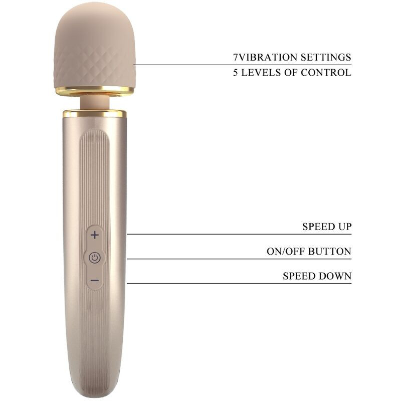 Masseu vibrant Pretty Love Champagne 7 modes, silicone doux USBMasseur Magic Wand
