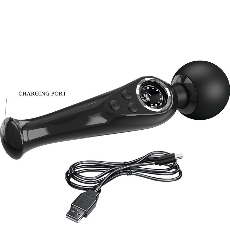 Wand-Vibrator Pretty Love Skyler schwarz, wiederaufladbar, LCDMasseur Magic Wand