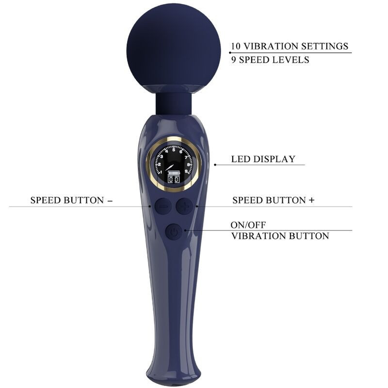 Vibrador wand recargable Pretty Love Skyler negro, LCDMasajista Magic Wand