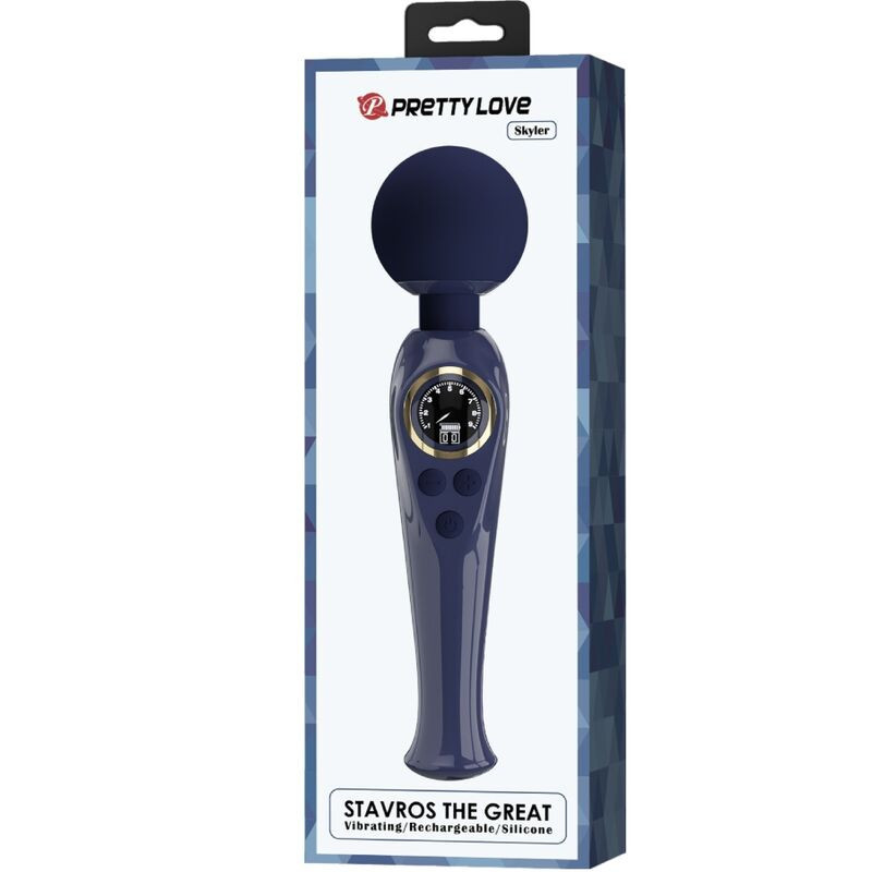 Vibrador wand recargable Pretty Love Skyler negro, LCDMasajista Magic Wand