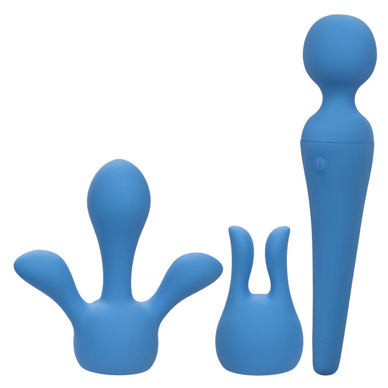 Akku-Wand-Vibrator blau mit 2 Aufsätzen und 10 GeschwindigkeitenMasseur Magic Wand