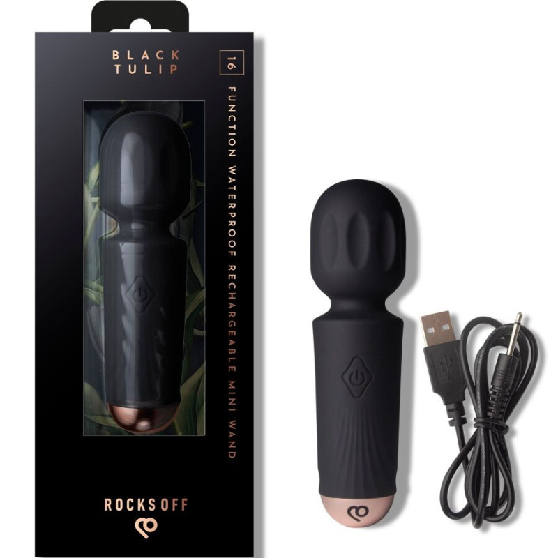 Mini vibrador wand recarregável 16 modos preto, ponta precisaMassagista Magic Wand