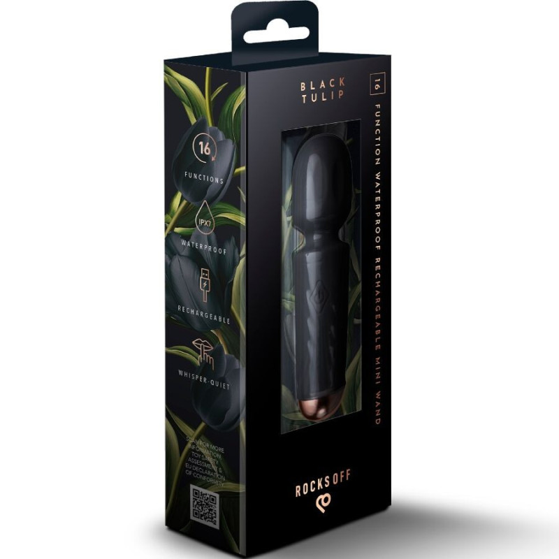 Mini vibrador wand recargable 16 modos negro, punta precisaMasajista Magic Wand