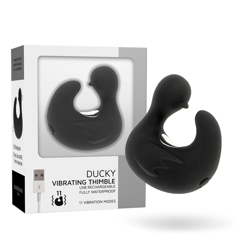 Dé à coudre vibrant rechargeable en silicone Duckymania Noir & ArgentDoigts chinois
