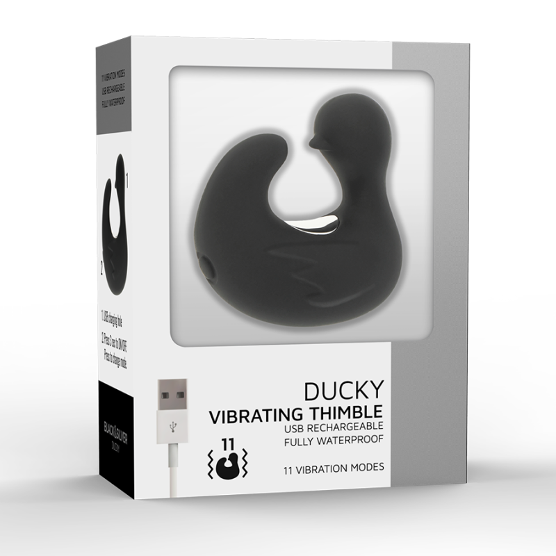Dé à coudre vibrant rechargeable en silicone Duckymania Noir & ArgentDoigts chinois