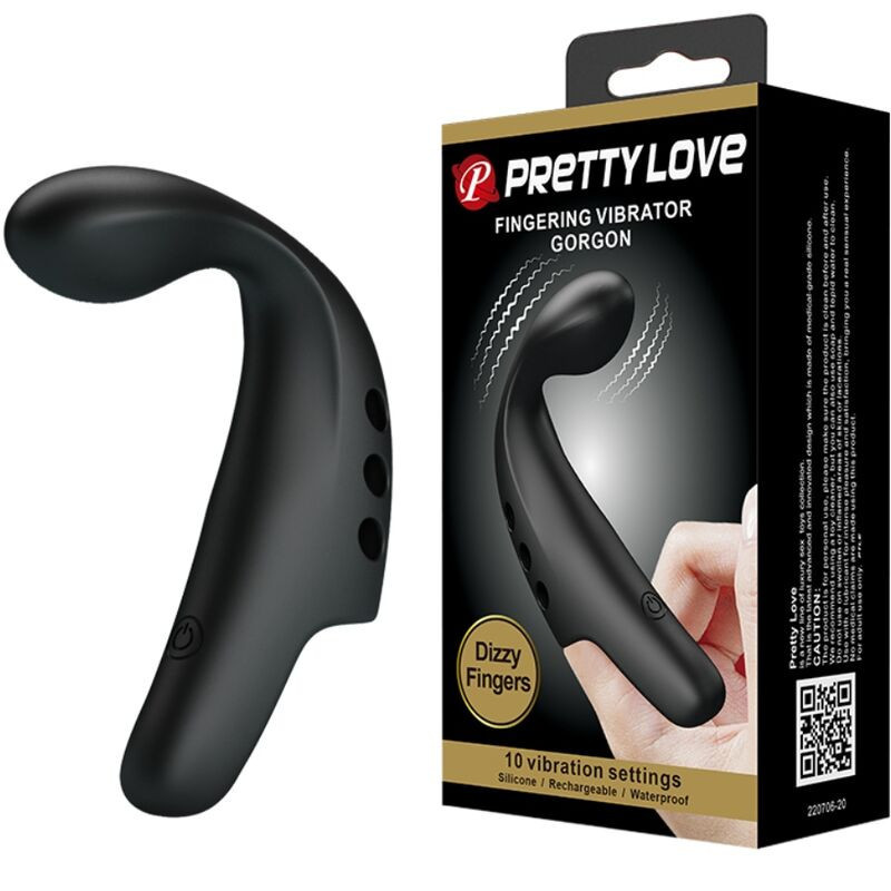 Vibrador de dedo recargable Pretty Love Gorgon negro, 10 modosDedos chinos