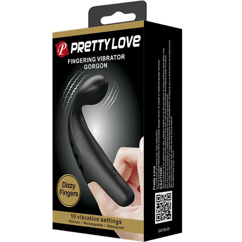 Vibratore da dito ricaricabile Pretty Love Gorgon nero, 10 modeDita cinesi