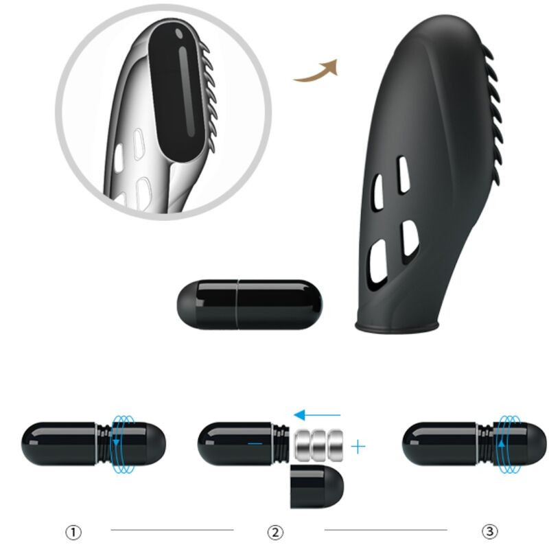 Vibrador de dedo de silicona negro Pretty Love Gilo, precisoDedos chinos