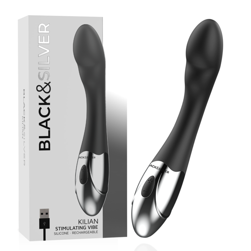 Vibromasseur rechargeable Kilian Black&Silver en silicone doux IPX6Point G vibrant
