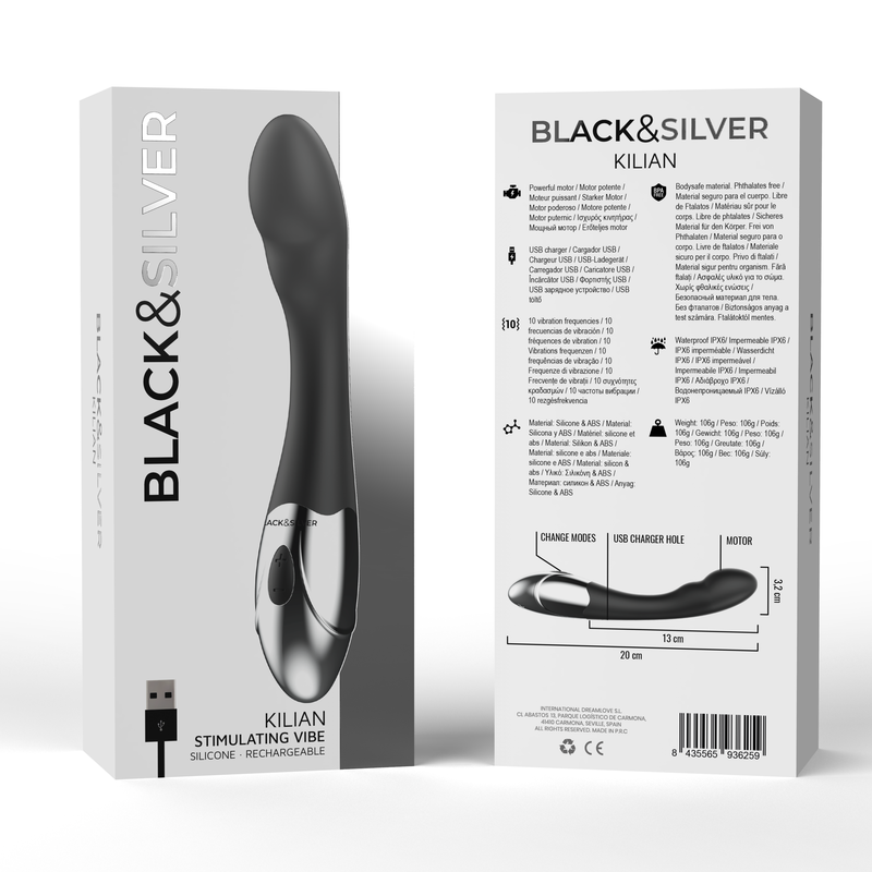 Kilian Black&Silver Akku-Vibrator aus Silikon IPX6Punkt G lebendig