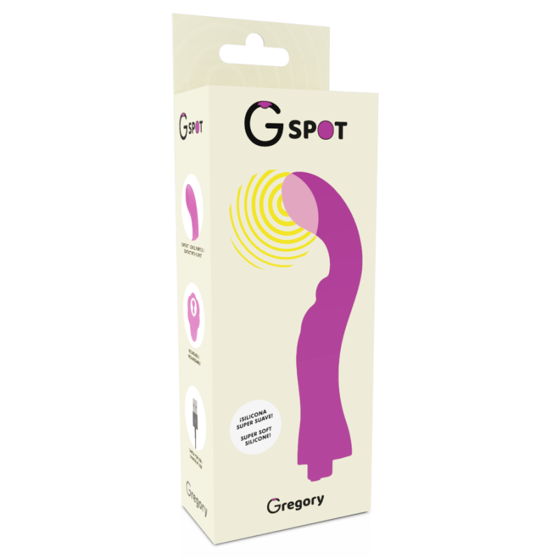 Vibrador punto G recargable Gregory de silicona médica violetaPunto G vibrante