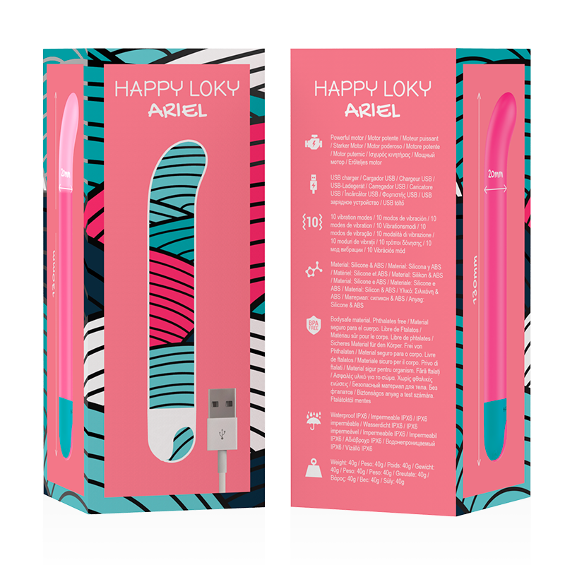 Vibrador ponto G Ariel Happy Loky em silicone USB à prova d'águaPonto G vibrante