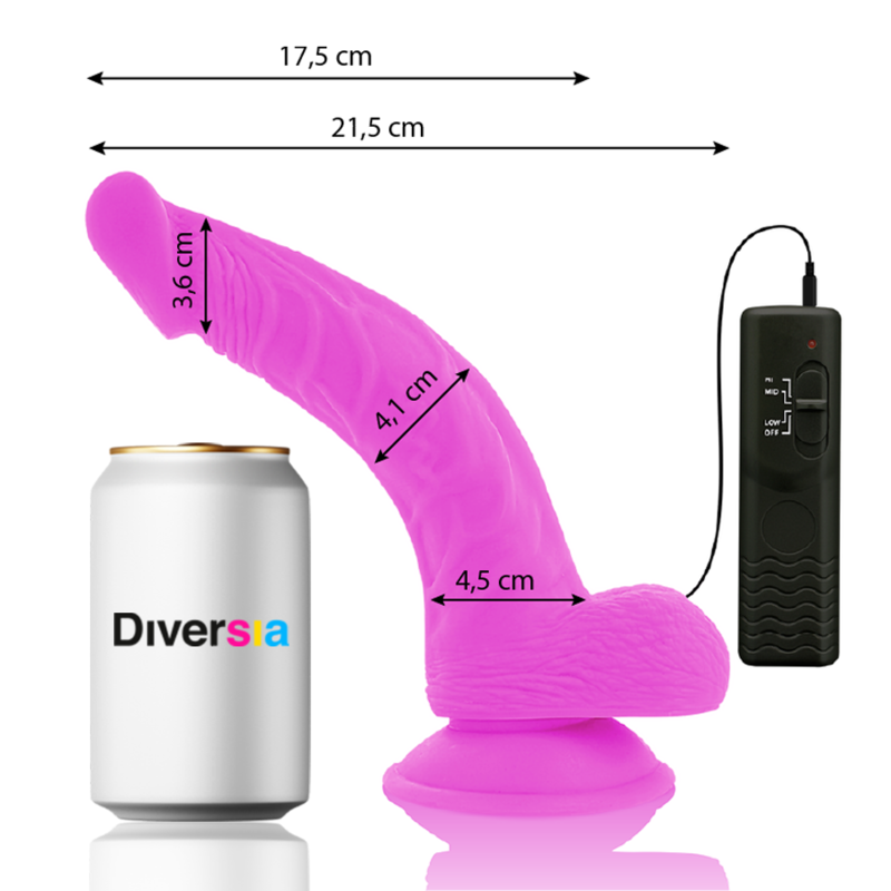 Dildo vibrador con ventosa Diversia violeta flexible 21,5 cm Ø 4,5Punto G no vibrante